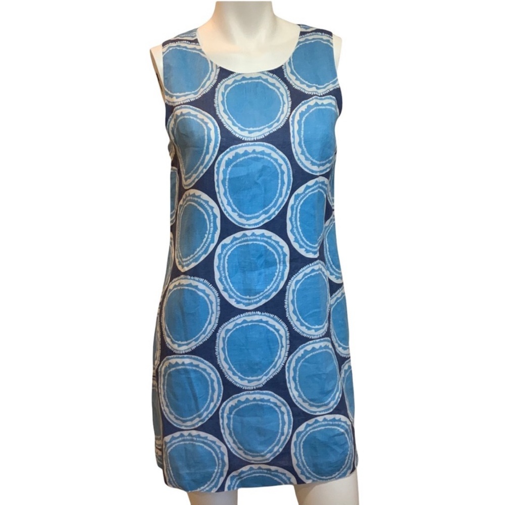 Island Company Classic Shift Dress Linen Sleeveless Mini Beachy Vacation Blue